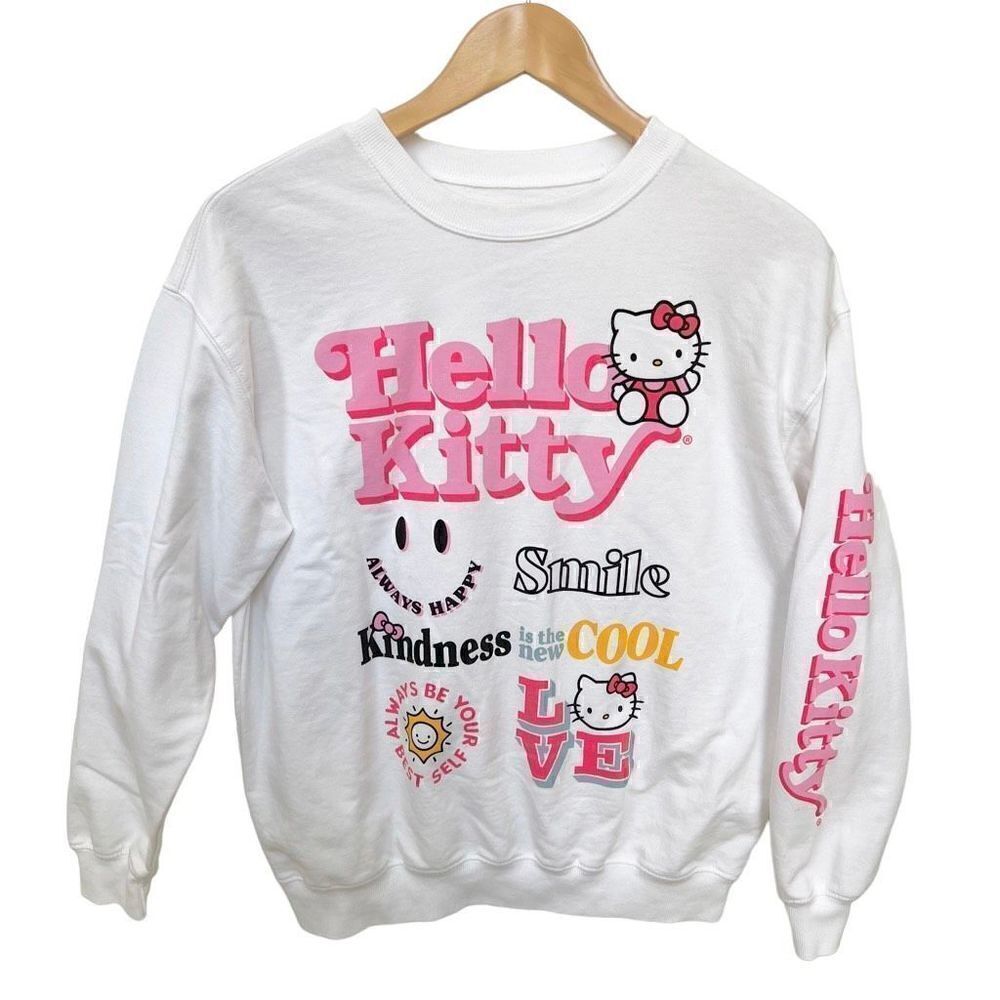 Hello Kitty Sanrio Graphic Crew Neck Sweatshirt White Pink women’s size M